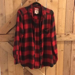 AE red plaid boyfriend fit flannel shirt XL